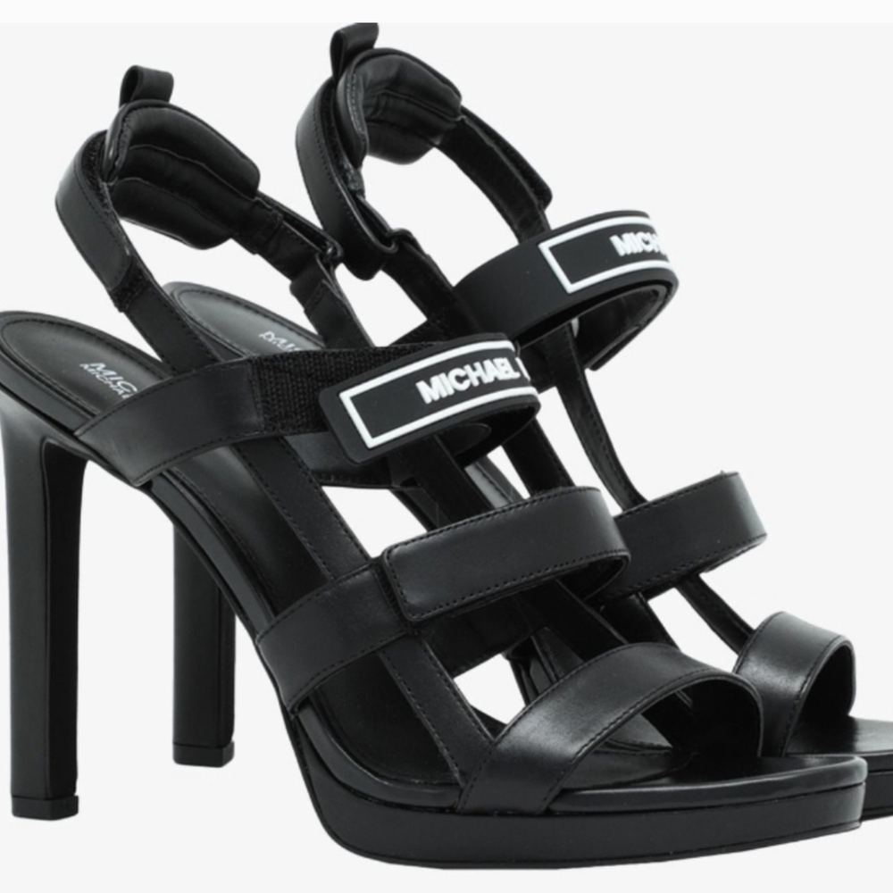 MICHAEL Michael Kors DEMI Leather heeled Sandals Black Size 8.5 , New Unused